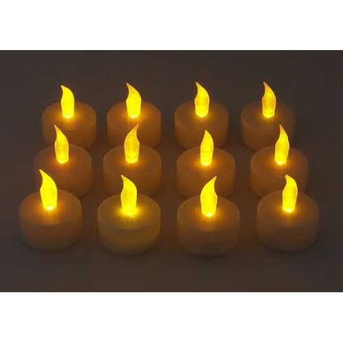 Set of 12 Battery Operated Realistic Flickering Flame Tealight Candles Flameless / Smokeless