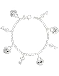 Sterling Silver Key to My Heart Charm Bracelet, 3/4" (20mm) wide