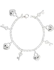 Sterling Silver Key to My Heart Pendant Bracelet, 3/4" (20mm) wide