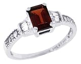 1.11Ct Emerald Cut Garnet and Diamond Ring in 10Kt White Gold