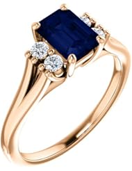 14K Rose Gold 7.00x5.00mm Emerald Cut Sapphire and Diamond Ring -- LIFETIME WARRANTY