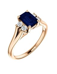 14K Rose Gold 7.00x5.00mm Emerald Cut Chatham Created Sapphire and Diamond Ring -- LIFETIME WARRANTY