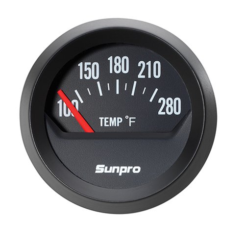 Sunpro CP8211 StyleLine Electrical Water/Oil Temperature Gauge - Black Dial