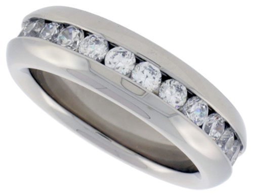 Surgical Steel 1/4 (7 mm) Domed Eternity Band with CZ for men and women sizes 5 - 14
