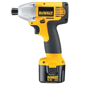 Click here to buy Factory-Reconditioned DEWALT DW050K-2R Heavy Duty 9.6-Volt Ni-Cad Cordless Impact Driver by DeWalt.