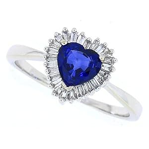 Click here to buy 0.86Ct Genuine Heart Shaped Sapphire and Diamond Ring in 14Kt White Gold by MyTreasurez.