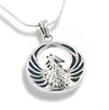 Blue Green Azurite Inlay Winged Fire Phoenix Sterling Silver Medallion Pendant with 18" Necklace