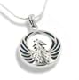 Blue Green Azurite Inlay Winged Fire Phoenix Sterling Silver Medallion Pendant with 18" Necklace