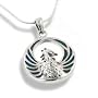 Blue Green Azurite Inlay Winged Fire Phoenix Sterling Silver Medallion Pendant with 18" Necklace