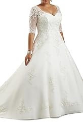 Plus Size A-line V-neck Elbow Length Sleeves Lace-Up Organza  Dress