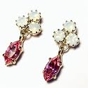 Pewterhooter Opaque White & Rose Swarovski Crystals on Gold Plated Hypoallergenic Crystal Drop Earrings