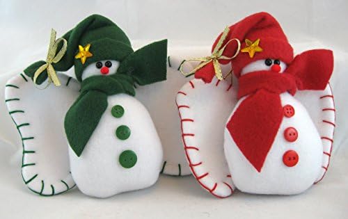 Snow Angels Set of 2 Handmade Fleece Snowmen Perfect Christmas Decoration Includes 1 Angel in Green Fleece and 1 Angel in Red Fleece!