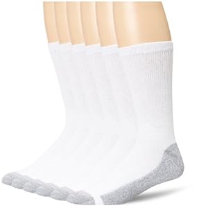 Hanes Men's 6 pack Cushion Crew Sock, White, 10-13 (Shoe Size 6-12)