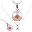 Freshwater Cultured Round Shape 9-9.5mm Pink Pearl / 18K White Gold Pendant, 16" 14K white gold chain