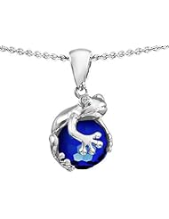 Original Star K (tm) Frog Pendant With 10mm Simulated Sapphire Ball in .925 Sterling Silver