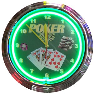 Poker Green Neon Clock