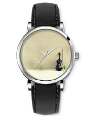 SPRAWL Aanalog Fashion Series Silver Ladies Watches of Genuine Black Leather Strap,Unique Wrist Watch for Women Girls Designed with Violin on the wall