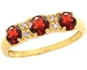 14K Yellow or White Gold Round Gemstone Trio and Diamond Ring-Garnet-full, half sizes from 5-8.5