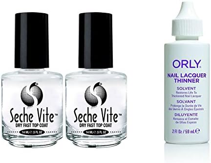 Nail Polish Set: 2 BOTTLES Seche Vite Dry Fast Top Coat .5 oz PROFESSIONAL Clear High Gloss 83005 + Orly Nail Polish Thinner, 2 Ounce