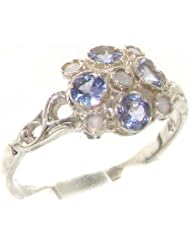 VINTAGE Design 925 Solid Sterling Silver Natural Tanzanite & Opal Cluster Ring - Finger Sizes 4 to 12 Available