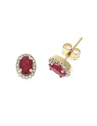 1.27CTW 14K Yellow Gold Genuine Ruby and Diamond Stud Earrings