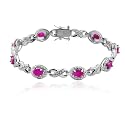 Sterling Silver Created Pink Sapphire Bracelet w/ Diamond Accent, 7.25"