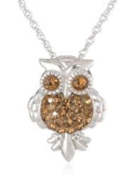 Sterling Silver Brown Crystal Owl Pendant Necklace, 18"