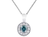 Blue and White Diamond 1/3 Carat (ctw) Drop Pendant in 18K White Gold with Chain