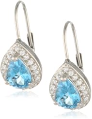 Sterling Silver Teardrop London Blue Topaz with Cubic Zirconia Accent Leverback Earrings