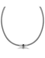 Sterling Silver Rhodium Plated Mesh Necklace with Multi Style Barrel Accents