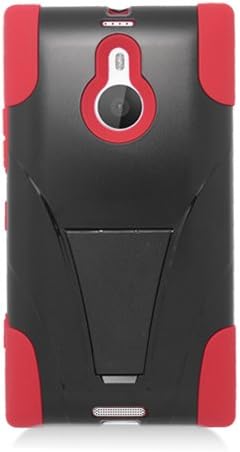 Nokia Lumia 1520 Black Red Hybrid Case Silicone Gel Plastic Protector Stand+ FREE PRIMO DESIGN CARTOON FOLDABLE TOTE BAG