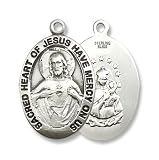 Sterling Silver Scapular Medal Pendant Sacred Heart of Jesus Christ God Lady of Mount Carmel with 24 Stainless Chain in Gift Box