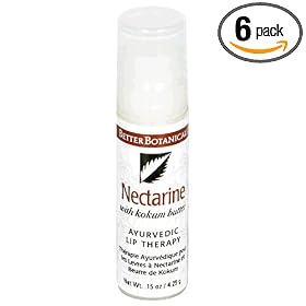 Better Botanicals Ayurvedic Lip Therapy, with Kokum Butter, Nectarine, .15 oz Bottles, (Pack of 6)