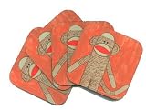 Sock Monkey #5 Rubber Coaster Set (set of 4) by Brenda Young