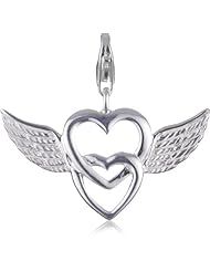 VINANI brand Germany 925 Sterling Silver Charm Pendant 2 Hearts shiny with Wings HHFL