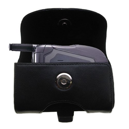 Horizontal Black Leather Case for the Motorola Blend with both a belt clip and loop option - a Gomadic design