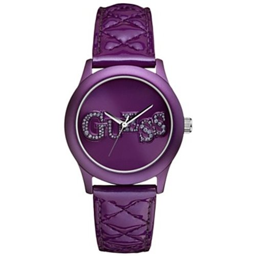 Guess Women's U96004L1 Leather Quartz Watch with Purple Dial