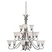 Sea Gull Lighting 31363-965 Fifteen-Light Rialto Chandelier with Etched White Alabaster Glass Shades, Antique Brushed Nickel Finish