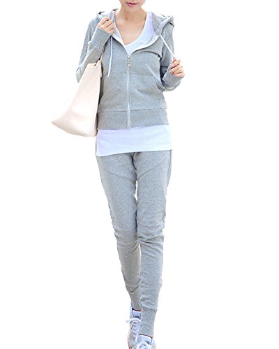 (フロラン)Froyland フード付き ジャージ セットアップ レディース 上下 3点セット 秋 冬 トレーニングウェア ルームウェア スリム デザイン