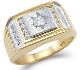 Solid 14k Yellow and White Two Tone Gold Mens Wedding CZ Cubic Zirconia Ring 0.75 ct