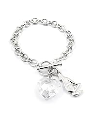 Floras Sterling Silver Heart and Wolf Charm Bracelet
