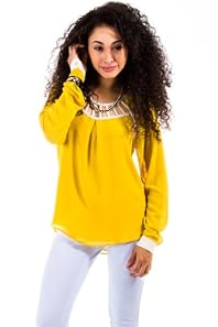 Ladderred Collar Longsleeve Blouse in Mustard