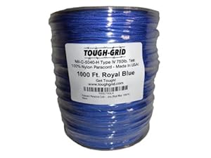 Paracord / Parachute Cord - 750lb Mil-C-5040-H Type IV - 1000Ft. Color = Royal Blue. This is the actual parachute cord used by the US Military. It is the Best Paracord available to the public and made by a US Government Certified Manufacturer. This Paracord is rated to 750 pounds (beating the average 