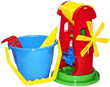 Sand Toys 8 PCS Set Windmill two Wheels Big Bucket Shovel Rake Sieve Tunnel