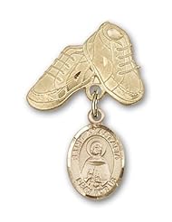 14K Gold Baby Badge with St. Anastasia Charm and Baby Boots Pin