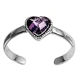 Sterling Silver Fashion Toe Ring - Heart with Amethyst CZ - 2mm Band Width