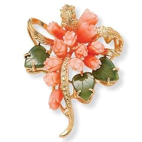 Coral Jade Flower Pin by Palm Beach Jewelry