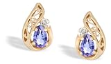 14K Yellow Gold Genuine Pear Tanzanite and Diamond Filligree Earrings