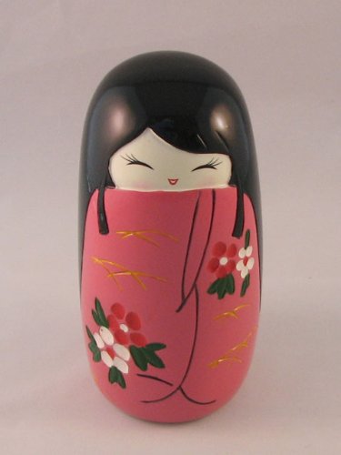 Cute & Funky Oriental Kokeshi Doll ~ Mitsu, Pink