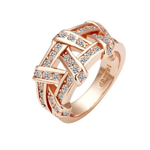 Women Fashion Jewelry Alloy Base Rose Gold Plated Rhinestone Circle Wedding Engagement Promise Rings